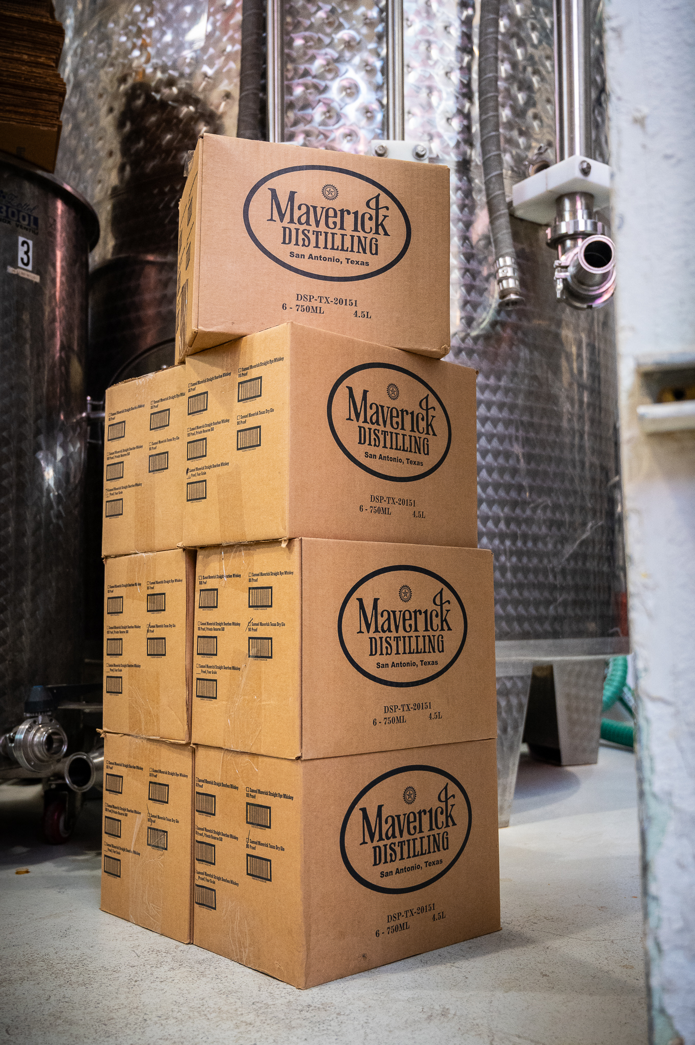 Cases of Maverick whiskey at the distillery